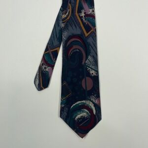 Cezani Navy Blue Abstract Geometric Silk Necktie Mens OS